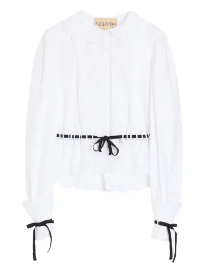 Valentino Sangallo-embroidered Ribbon-detailed Shirt In White