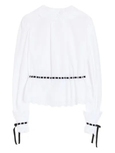 Valentino Sangallo-embroidered Ribbon-detailed Shirt In White