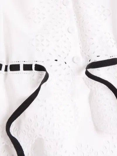 Valentino Sangallo-embroidered Ribbon-detailed Shirt In White