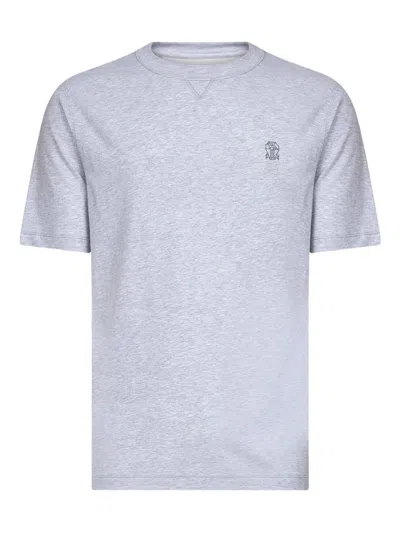 Brunello Cucinelli Crew-neck Embroidered-logo T-shirt In Gray