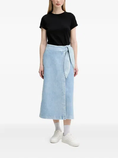 Hugo Boss Tie-front Denim Midi Skirt In Blue