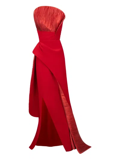Gaby Charbachy Pleated Draped Evening Gown In Red