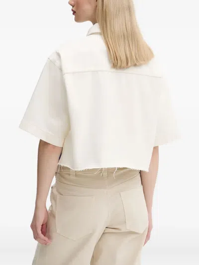 Hugo Boss Frayed-hem Patch-pockets Shirt In White