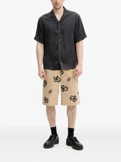 Hugo Boss Baggy-fit Shorts In Hibiscus-print Stretch-cotton Twill In Brown