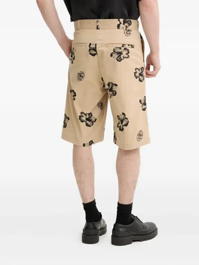 Hugo Boss Baggy-fit Shorts In Hibiscus-print Stretch-cotton Twill In Brown