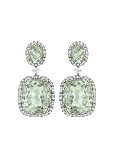 Kiki Mcdonough 18k White Gold Signatures Amethyst And Diamond Drop Earrings In Green