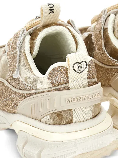 Monnalisa Glitter Sneakers In Neutral