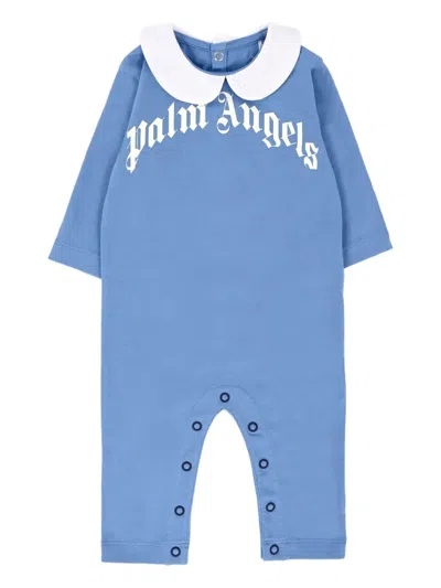 Palm Angels Light Blue Babygrow Set For Baby Boy With Logo In Blue