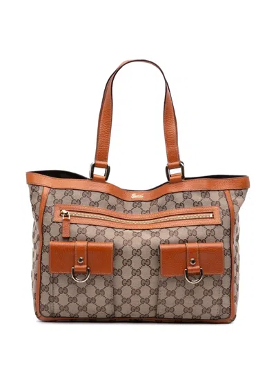 Pre-owned Gucci 2000-2015 Gg Canvas Abbey D Ring Pocket Tote Bag In Brown