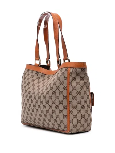 Pre-owned Gucci 2000-2015 Gg Canvas Abbey D Ring Pocket Tote Bag In Brown