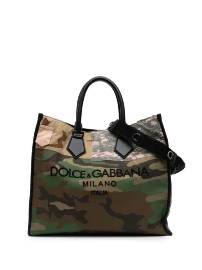 Pre-owned Dolce & Gabbana 2004-2025 Large Camouflage Canvas Shopping Tote Satchel