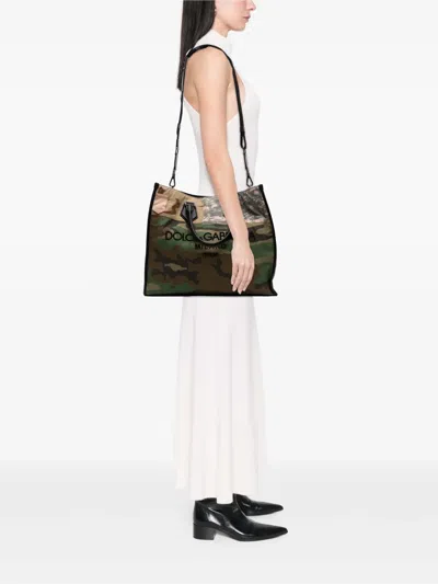 Pre-owned Dolce & Gabbana 2004-2025 Large Camouflage Canvas Shopping Tote Satchel