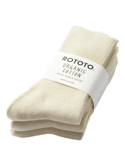 Rototo Ribbed Socks (pack Of Three) In White