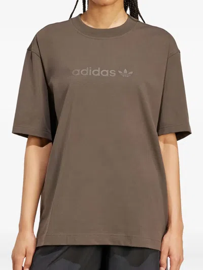 Adidas Originals Logo-appliqué T-shirt In Brown