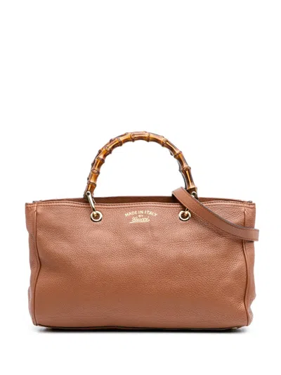 Pre-owned Gucci 2016-2025 Medium Calfskin Bamboo Shopper Satchel In Brown
