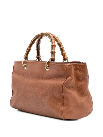 Pre-owned Gucci 2016-2025 Medium Calfskin Bamboo Shopper Satchel In Brown