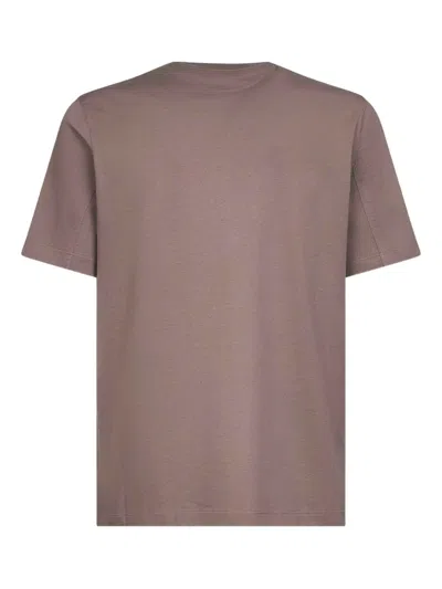 Brunello Cucinelli Mud Cotton Solomeo Crest T-shirt In Brown