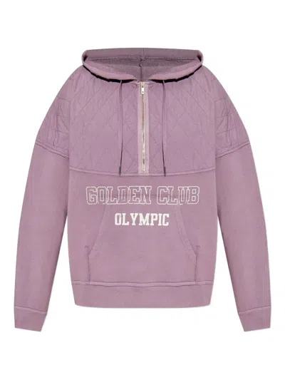 Golden Goose Quilted-panel Half-zip Hoodie In Purple