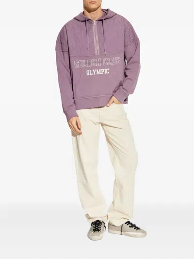 Golden Goose Quilted-panel Half-zip Hoodie In Purple