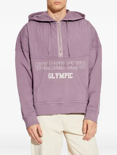 Golden Goose Quilted-panel Half-zip Hoodie In Purple