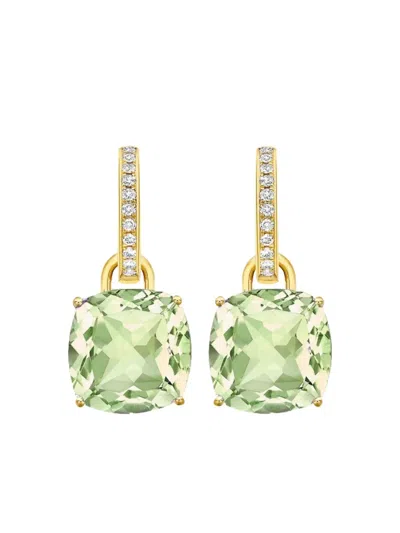 Kiki Mcdonough 18k Yellow Gold Classics Amethyst And Diamond Hoop Earrings In Green