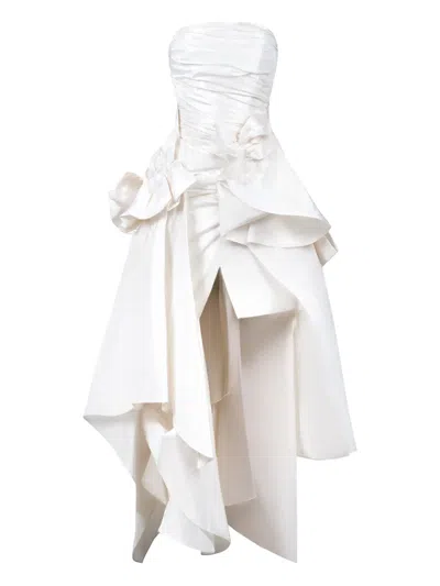 Gaby Charbachy Ruffled Asymmetrical Dress In White