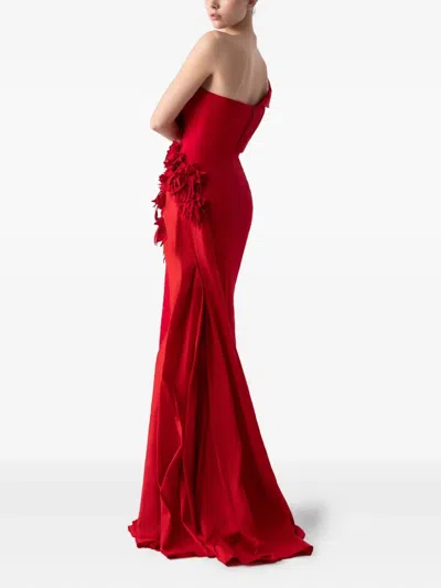 Gaby Charbachy Ruffle-detail Side-split Evening Gown In Red