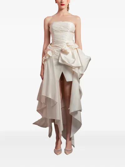Gaby Charbachy Ruffled Asymmetrical Dress In White