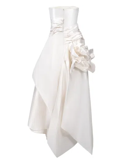 Gaby Charbachy Ruffled Asymmetrical Dress In White