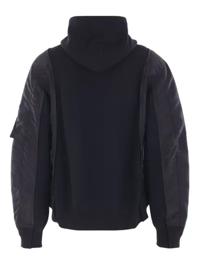 Sacai Panelled Zip-up Hoodie In Black