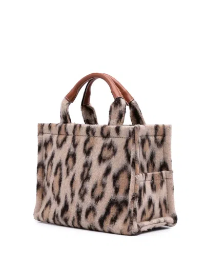 Pre-owned Celine 2023 Small Felt Triomphe Leopard Print Cabas Thais Satchel In Brown