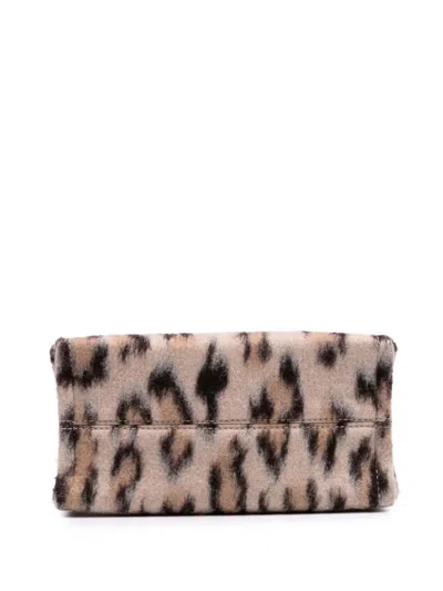 Pre-owned Celine 2023 Small Felt Triomphe Leopard Print Cabas Thais Satchel In Brown