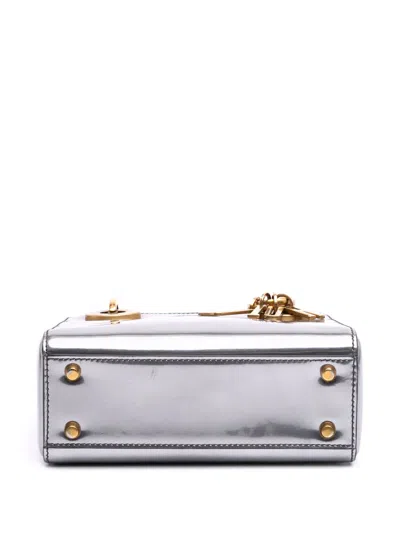 Pre-owned Dior 2018 Mini Metallic Glazed Calfskin Lady  Satchel In Silver