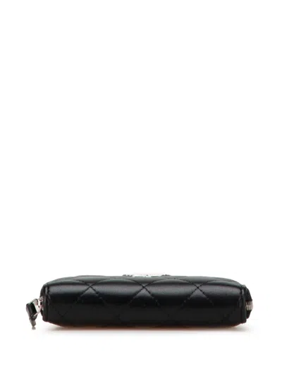 Pre-owned Chanel 2021-2025 Quilted Lambskin Cc Crystal Coin Pouch In Black