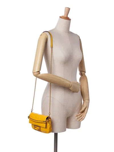Pre-owned Fendi 2010-2025 Mini Zucca Embossed Leather Baguette Satchel