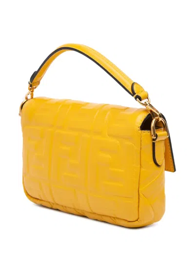 Pre-owned Fendi 2010-2025 Mini Zucca Embossed Leather Baguette Satchel