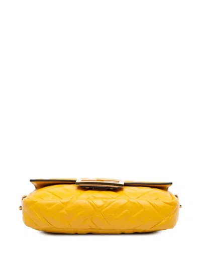 Pre-owned Fendi 2010-2025 Mini Zucca Embossed Leather Baguette Satchel