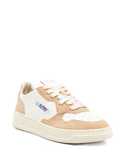 Autry 'medalis Low' Sneakers In White Leather With Sand Suede Inserts