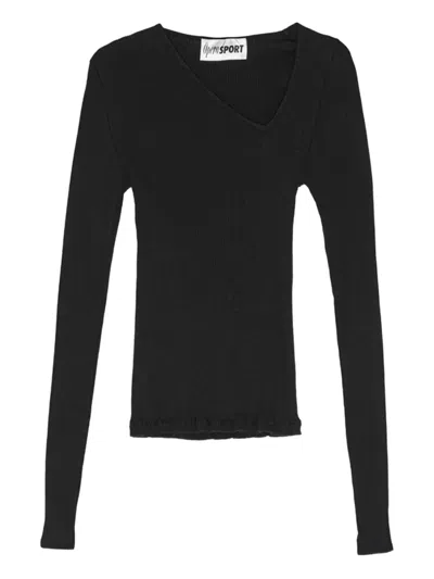 Operasport Eve Asymmetric Ribbed Top In Black