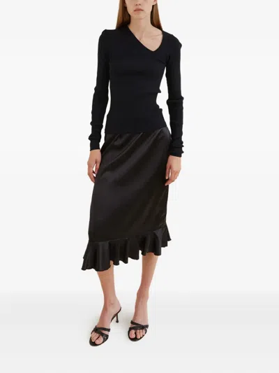 Operasport Eve Asymmetric Ribbed Top In Black