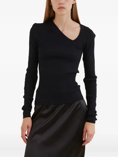Operasport Eve Asymmetric Ribbed Top In Black