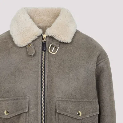 Celine Shearling Collar Leather Jacket With Adjustable Strap