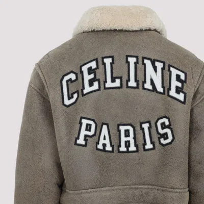 Celine Shearling Collar Leather Jacket With Adjustable Strap