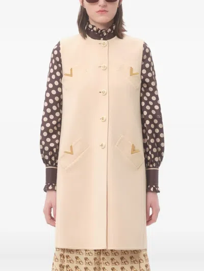 Valentino Wool-cashmere Vgold Sleeveless Coat In Neutral