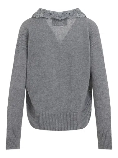 Ermanno Scervino Long-sleeved Knitted Cardigan In Gray