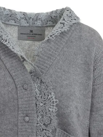 Ermanno Scervino Long-sleeved Knitted Cardigan In Gray
