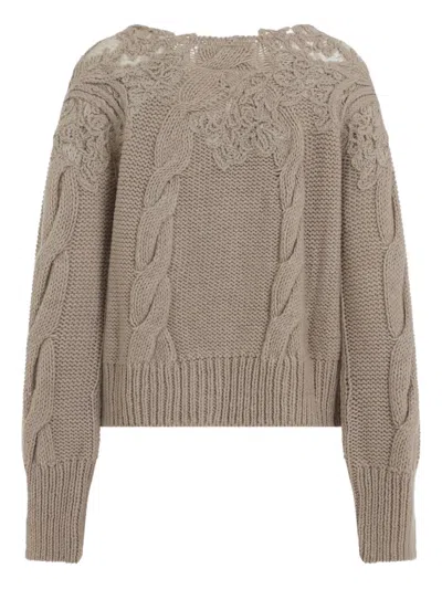 Ermanno Scervino Boat Neckline Cable Knit Pullover In Brown