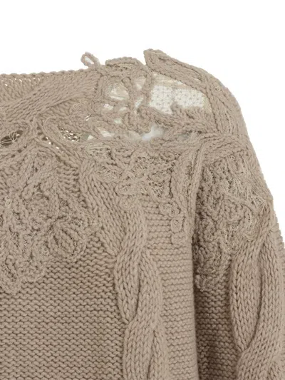 Ermanno Scervino Boat Neckline Cable Knit Pullover In Brown