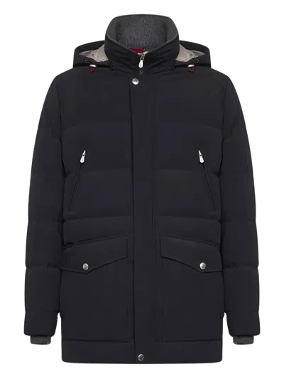 Brunello Cucinelli Men Knit Insert Down Jacket In Blue