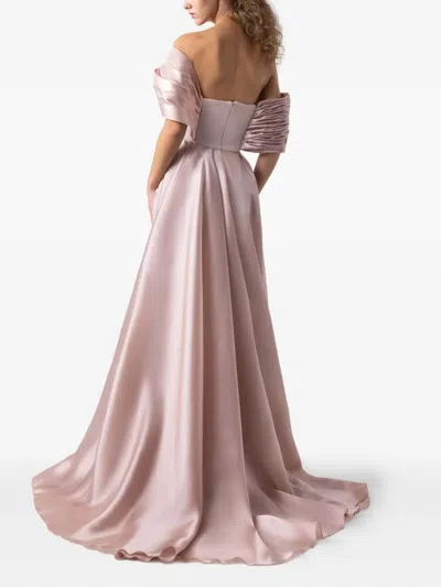 Gaby Charbachy Pleated Off-shoulder Evening Gown In Pink